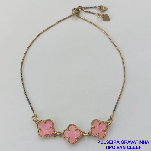 PULSEIRA GRAVATINHA NO BRUTO PRONTO PARA O BANHO - PULSEIRA AJUSTÁVEL TIPO VAN CLEEF COM PINGENTES TAMANHOS 11MM - COMPOSIÇÃO: 100% LATÃO - PESO 2,5GR - BRU9234