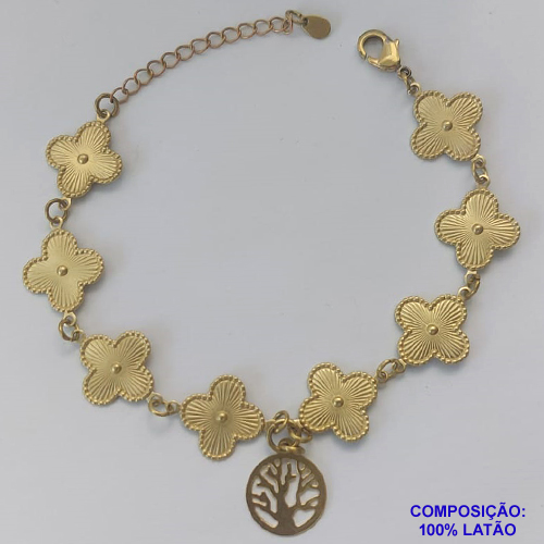 PULSEIRA NO BRUTO PRONTO PARA O BANHO - PULSEIRA FEMININA COM 8 PINGENTES TIPO VAN CLEEF 15MM - COM ARVORE DA VIDA VAZADA 14MM - TAMANHO 18CM COM EXTENSOR E FECHO LAGOSTA - PESO 5,4GR - BRU9269