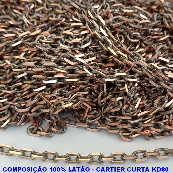 CORRENTE NO BRUTO PRONTO PARA O BANHO - CARTIER CURTA (0,80) (M-KD80) - LARGURA 2,7MM - PESO POR METRO 13.4GR - COMPOSIÇÃO: 100% LATÃO (VENDIDA POR METRO) - BRU9278