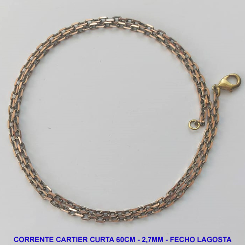 CORRENTE MASCULINA NO BRUTO PRONTO PARA O BANHO - CORRENTE CARTIER CURTA (M-KD80) - COMPRIMENTO: 60CM - LARGURA 0.80MM -  FECHO LAGOSTA - PESO 8,3GR - COMPOSIÇÃO: 100% LATÃO - BRU9295