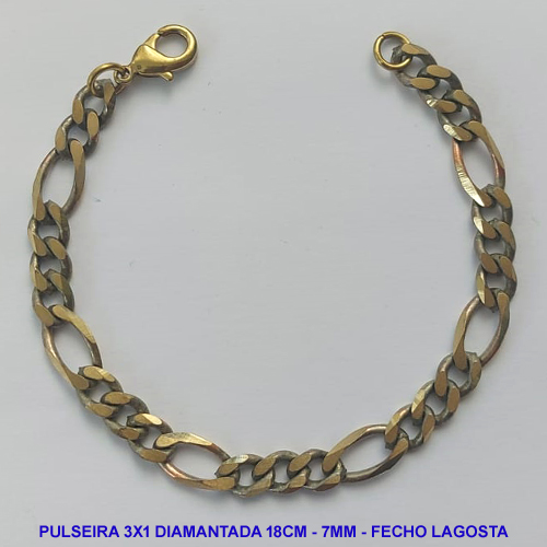 PULSEIRA MASCULINA NO BRUTO PRONTO PARA O BANHO - PULSEIRA 3X1 ELLO BATIDO DIAMANTADA (M31189) - COMPRIMENTO: 18CM - LARGURA 7MM - ESPESSURA: 1,8MM - FECHO LAGOSTA - PESO 12,2GR - COMPOSIÇÃO: 100% LATÃO - BRU9304