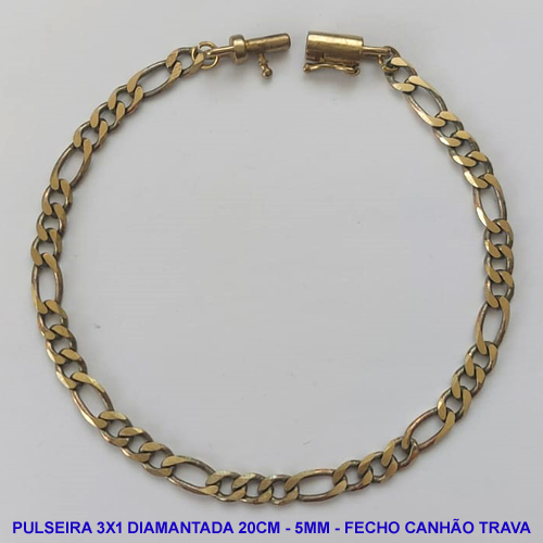 PULSEIRA MASCULINA NO BRUTO PRONTO PARA O BANHO - PULSEIRA 3X1 ELLO BATIDO DIAMANTADA (M31128) - COMPRIMENTO: 20CM - LARGURA 5MM - ESPESSURA: 1,2MM - FECHO CANHÃO COM TRAVA - PESO 7,1GR - COMPOSIÇÃO: 100% LATÃO - BRU9321