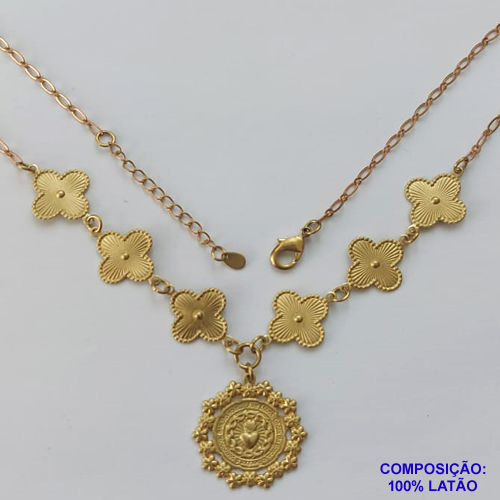 SHOCKER NO BRUTO PRONTO PARA O BANHO - SHOCKER TIPO VAN CLEEF 15MM COM CORRENTE 2X1 DE 40CM + EXTENSOR E MEDALHA AVE MARIA - PESO: 7,5GR - BRU9323