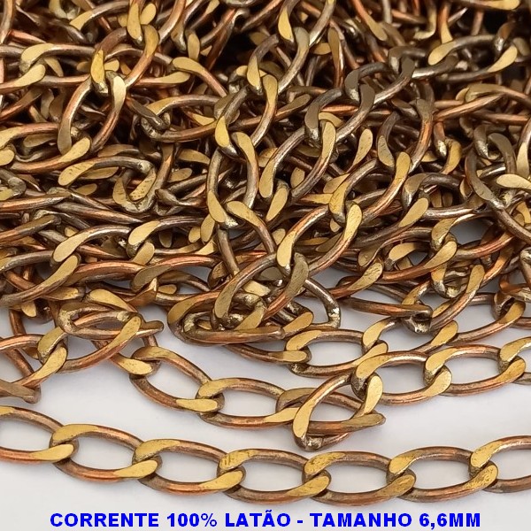 CORRENTE NO BRUTO PRONTO PARA O BANHO - CORRENTE 1X1 ELO BATIDO (M-01158) - LARGURA 6.6MM - PESO POR METRO 38.8GR - COMPOSIÇÃO: 100% LATÃO (VENDIDA POR METRO) - BRU99278