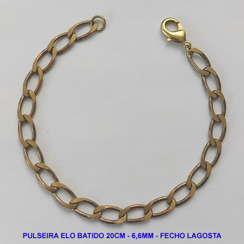 PULSEIRA MASCULINA NO BRUTO PRONTO PARA O BANHO - PULSEIRA ELO BATIDO (M01158) - COMPRIMENTO: 20CM - LARGURA 6,6MM - ESPESSURA: 1,5MM - FECHO LAGOSTA - PESO 8,4GR - COMPOSIÇÃO: 100% LATÃO - BRU9331