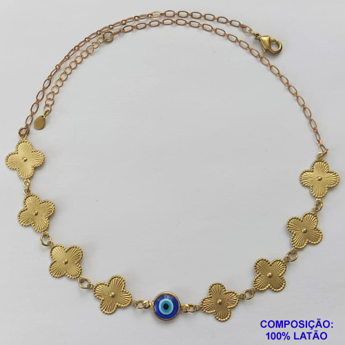 SHOCKER NO BRUTO PRONTO PARA O BANHO  - SHOCKER TIPO VAN CLEEF COM 8 PINGENTES 15MM E OLHO GREGO COM CORRENTE DE 40CM + EXTENSOR - PESO TOTAL: 6,5GR - COMPOSIÇÃO: LATÃO - BRU9336