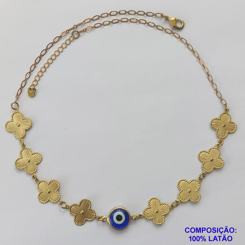 SHOCKER NO BRUTO PRONTO PARA O BANHO  - SHOCKER TIPO VAN CLEEF COM 8 PINGENTES 15MM E OLHO GREGO COM CORRENTE DE 40CM + EXTENSOR - PESO TOTAL: 6,6GR - COMPOSIÇÃO: LATÃO - BRU9338