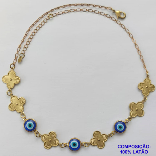SHOCKER NO BRUTO PRONTO PARA O BANHO  - SHOCKER TIPO VAN CLEEF COM 6 PINGENTES 15MM E 3 OLHOS GREGOS COM CORRENTE DE 40CM + EXTENSOR - PESO TOTAL: 6,1GR - COMPOSIÇÃO: LATÃO - BRU9340