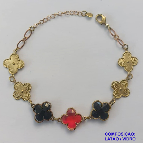 PULSEIRA NO BRUTO PRONTO PARA O BANHO - PULSEIRA TIPO VAN CLEEF COM 7 PINGENTES 15MM - TAMANHO 18CM COM FECHO LAGOSTA + EXTENSOR - PESO 7,7GR - COMPOSIÇÃO: LATÃO / VIDRO - BRU9348