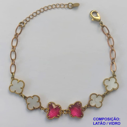 PULSEIRA NO BRUTO PRONTO PARA O BANHO - PULSEIRA TIPO VAN CLEEF COM 6 PINGENTES 11MM - TAMANHO 18CM COM FECHO LAGOSTA + EXTENSOR - PESO 5,3GR - COMPOSIÇÃO: LATÃO / VIDRO - BRU9349
