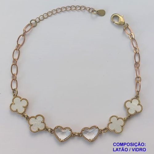PULSEIRA NO BRUTO PRONTO PARA O BANHO - PULSEIRA TIPO VAN CLEEF COM 6 PINGENTES 11MM - TAMANHO 18CM COM FECHO LAGOSTA + EXTENSOR - PESO 5,3GR - COMPOSIÇÃO: LATÃO / VIDRO - BRU9351