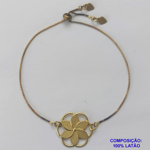 PULSEIRA GRAVATINHA  NO BRUTO PRONTO PARA O BANHO - PULSEIRA AJUSTÁVEL COM PINGENTE FLOR MIRILIA VAZADA (E3155) - TAMANHO: 20MM - PESO 2GR - BRU9353