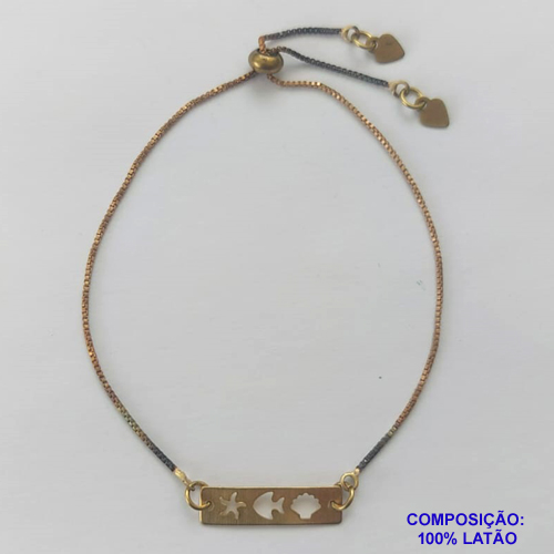 PULSEIRA GRAVATINHA  NO BRUTO PRONTO PARA O BANHO - PULSEIRA AJUSTÁVEL COM PINGENTE PLACA VAZADA MAR (E2153) - TAMANHO: 5X20MM - PESO 1,3GR - BRU9354
