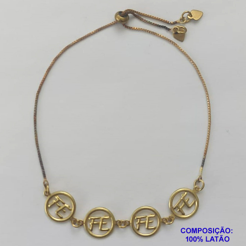 PULSEIRA GRAVATINHA  NO BRUTO PRONTO PARA O BANHO - PULSEIRA AJUSTÁVEL COM 4 PINGENTES FÉ VAZADOS (E2905) - TAMANHO: 11MM - PESO 2,2GR - BRU9355