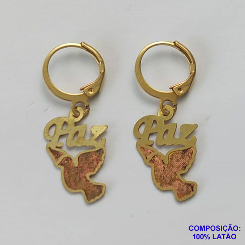 BRINCO BRUTO PRONTO PARA BANHO COM ARGOLINHA DE PRESSÃO (TRANQUETA) PINGENTE ESPÍRITO SANTO COM PALAVRA PAZ 19MM - PESO TOTAL 1,5GR - BRU9368