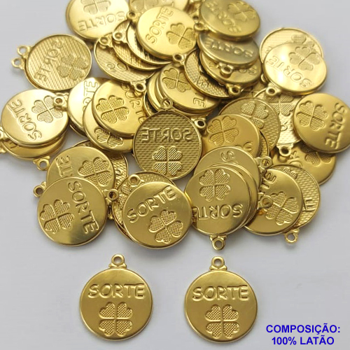 ACESSORIO PINGENTE NO BRUTO PRONTO PARA O BANHO (CX35)- PINGENTE REDONDO SORTE (2722) TAMANHO: 15MM - COMPOSIÇÃO 100% LATÃO - PESO TOTAL 1,1GR - (VENDIDO POR UNIDADE) - BRU0001478