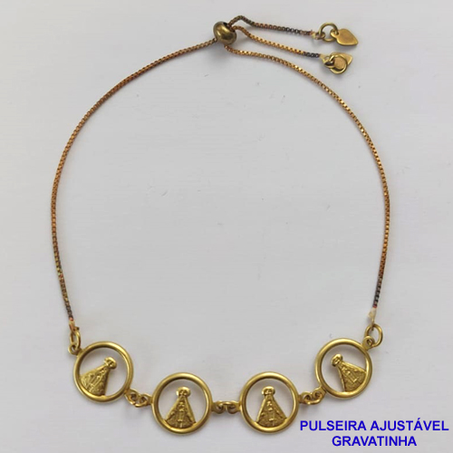 PULSEIRA GRAVATINHA NO BRUTO PRONTO PARA O BANHO - PULSEIRA AJUSTÁVEL COM PINGENTES NOSSA SRA APARECIDA (E2906) - PESO 2,2GR - BRU9372