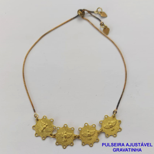 PULSEIRA GRAVATINHA NO BRUTO PRONTO PARA O BANHO - PULSEIRA AJUSTÁVEL COM PINGENTES ESPÍRITO SANTO (E2507) - PESO 3,2GR - BRU9373