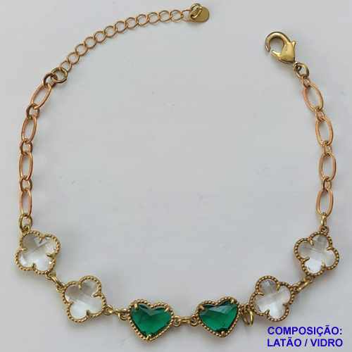 PULSEIRA NO BRUTO PRONTO PARA O BANHO - PULSEIRA TIPO VAN CLEEF COM 6 PINGENTES 11MM EM VIDRO CRISTAL E VERDE - TAMANHO 18CM COM FECHO LAGOSTA + EXTENSOR - PESO 6GR - BRU9377