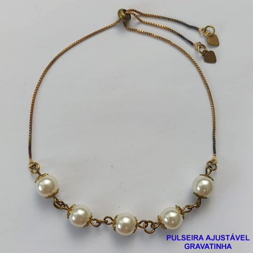 PULSEIRA GRAVATINHA NO BRUTO PRONTO PARA O BANHO - PULSEIRA AJUSTÁVEL COM PÉROLAS 7,7MM  - PESO 3,3GR - BRU9381