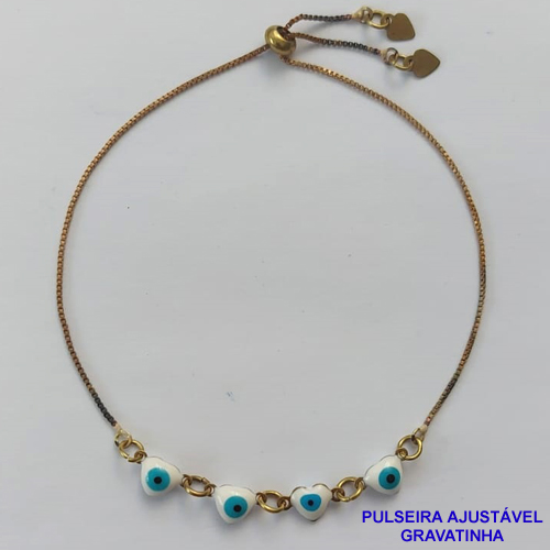 PULSEIRA GRAVATINHA NO BRUTO PRONTO PARA O BANHO - PULSEIRA AJUSTÁVEL COM 4 OLHOS GREGOS PEQUENOS 6MM  - PESO 1,8GR - BRU9384