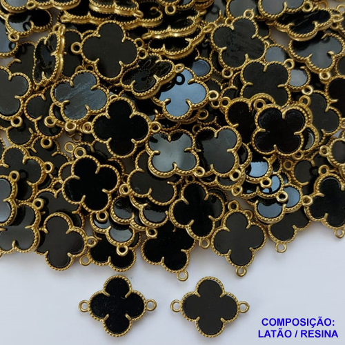 ACESSORIO NO BRUTO PRONTO PARA O BANHO - PINGENTE TIPO "VAN CLEEF" PRETO COM DUAS ARGOLINHAS - TAMANHO 15MM - PESO 0,8GR - COMPOSIÇÃO: LATÃO / RESINA - (VENDIDA POR UNIDADE) BRU0001484