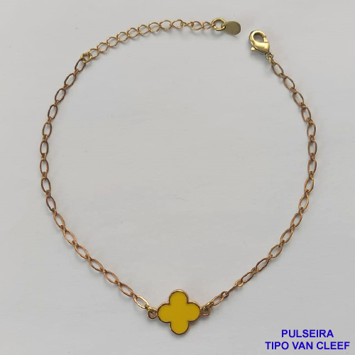 PULSEIRA NO BRUTO PRONTO PARA O BANHO - PULSEIRA TIPO VAN CLEEF COM PINGENTE 11MM AMARELO (ESMALTADO) TAMANHO: 18CM COM FECHO LAGOSTA - PESO 1,9GR - BRU9392