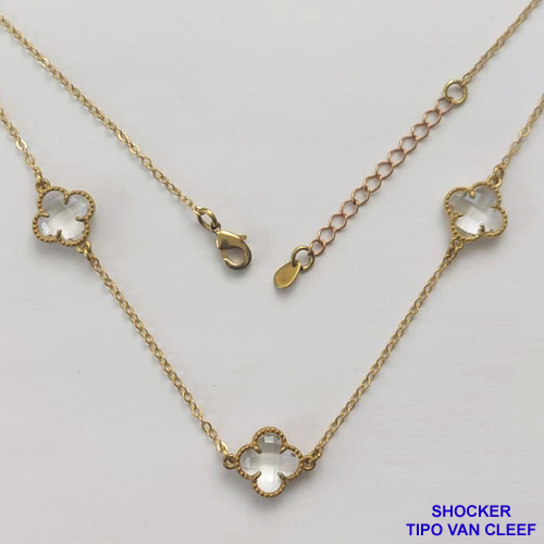 SHOCKER NO BRUTO PRONTO PARA O BANHO TIPO VAN CLEEF EM VIDRO CRISTAL 12MM - SHOCKER  COM CORRENTE LONGA DE 40CM + EXTENSOR - PESO TOTAL: 2,9GR - COMPOSIÇÃO: LATÃO / VIDRO  BRU9395