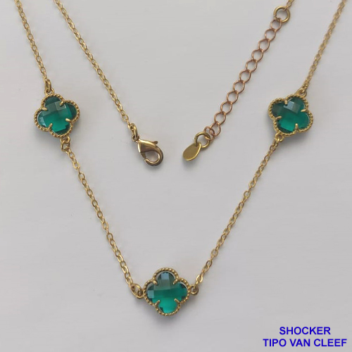 SHOCKER NO BRUTO PRONTO PARA O BANHO TIPO VAN CLEEF EM VIDRO AZUL 12MM - SHOCKER  COM CORRENTE LONGA DE 40CM + EXTENSOR - PESO TOTAL: 2,9GR - COMPOSIÇÃO: LATÃO / VIDRO BRU9396