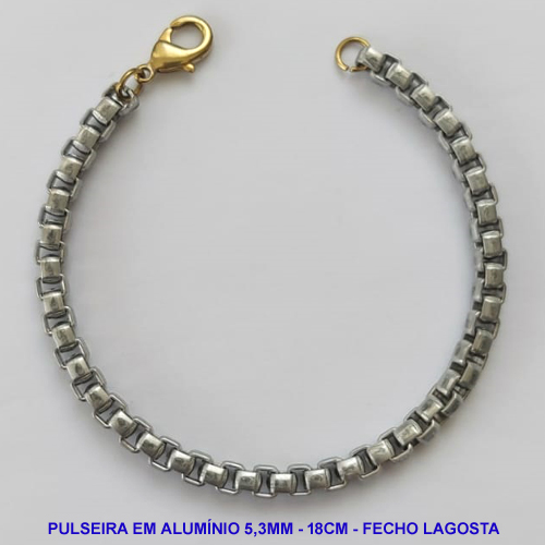 PULSEIRA MASCULINA EM ALUMÍNIO NO BRUTO PRONTO PARA O BANHO (A27) - PULSEIRA 5,3MM - COMPRIMENTO: 18CM - FECHO LAGOSTA - PESO 6,7GR - COMPOSIÇÃO: 100% LATÃO - BRU9405