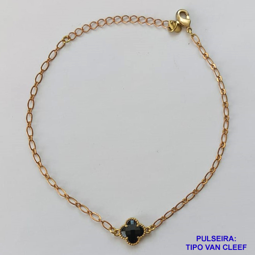 PULSEIRA NO BRUTO PRONTO PARA O BANHO - PULSEIRA TIPO VAN CLEEF COM 1 PINGENTE EM VIDRO DE 9MM - PULSEIRA COM 18CM + EXTENSOR - PESO TOTAL: 1,9GR - COMPOSIÇÃO: LATÃO / VIDRO - BRU9407
