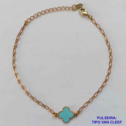 PULSEIRA NO BRUTO PRONTO PARA O BANHO - PULSEIRA TIPO VAN CLEEF COM PINGENTE 11MM AZUL (ESMALTADO) TAMANHO: 18CM COM FECHO LAGOSTA - PESO 1,9GR -  BRU9411
