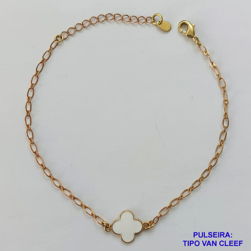 PULSEIRA NO BRUTO PRONTO PARA O BANHO - PULSEIRA TIPO VAN CLEEF COM PINGENTE 11MM BRANCA (ESMALTADO) TAMANHO: 18CM COM FECHO LAGOSTA - PESO 1,9GR -  BRU9413
