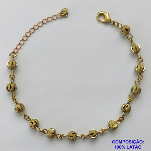 PULSEIRA BRUTO PRONTO PARA O BANHO COM BOLINHAS VAZADAS - 17CM -FECHO LAGOSTA + EXTENSOR - PESO TOTAL 4GR - BRU9420