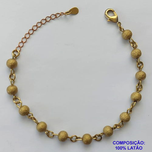PULSEIRA BRUTO PRONTO PARA O BANHO COM BOLINHAS 6MM - COMPRIMENTO: 17CM - FECHO LAGOSTA + EXTENSOR - PESO TOTAL 4,4GR - BRU9422