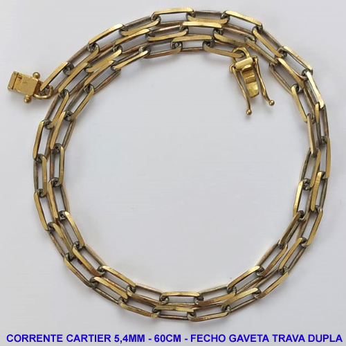 CORRENTE MASCULINA NO BRUTO PRONTO PARA O BANHO - CORRENTE CARTIER (KDL1.50) - COMPRIMENTO: 60CM - LARGURA 5,4MM - FECHO GAVETA COM TRAVA DUPLA- PESO 22,3GR - COMPOSIÇÃO: 100% LATÃO - BRU9430