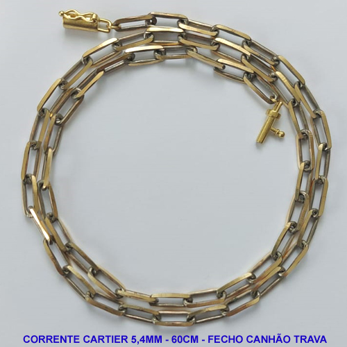 CORRENTE MASCULINA NO BRUTO PRONTO PARA O BANHO - CORRENTE CARTIER (KDL1.50) - COMPRIMENTO: 60CM - LARGURA 5,4MM - FECHO CANHÃO COM TRAVA - PESO 21,9GR - COMPOSIÇÃO: 100% LATÃO - BRU9431
