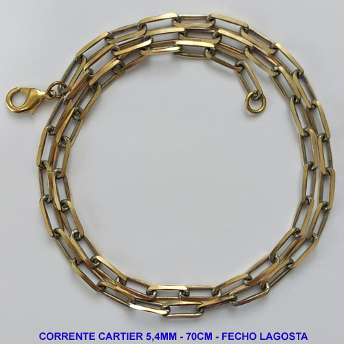 CORRENTE MASCULINA NO BRUTO PRONTO PARA O BANHO - CORRENTE CARTIER (KDL1.50) - COMPRIMENTO: 70CM - LARGURA 5,4MM - FECHO LAGOSTA - PESO 24,4GR - COMPOSIÇÃO: 100% LATÃO - BRU9432