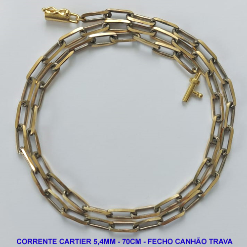 CORRENTE MASCULINA NO BRUTO PRONTO PARA O BANHO - CORRENTE CARTIER (KDL1.50) - COMPRIMENTO: 70CM - LARGURA 5,4MM - FECHO CANHÃO COM TRAVA - PESO 25,5GR - COMPOSIÇÃO: 100% LATÃO - BRU9435
