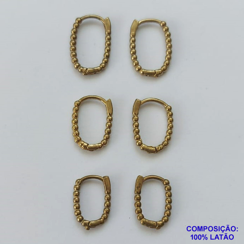 BRINCO NO BRUTO PRONTO PARA O BANHO - TRIO DE BRINCO - TAMANHOS 18/16/14MM - LARGURA 1MM TRIO DE ARGOLA OVAL DE PRESSÃO (TRANQUETA) - PESO TOTAL 4,2GR - BRU9445