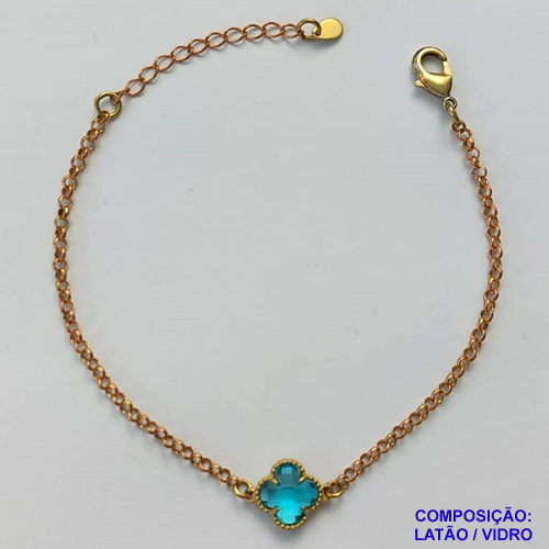 PULSEIRA NO BRUTO PRONTO PARA O BANHO - PULSEIRA TIPO VAN CLEEF 11MM EM VIDRO AZUL - PULSEIRA COM 18CM + EXTENSOR - PESO TOTAL: 2,8GR - COMPOSIÇÃO: LATÃO / VIDRO BRU9452
