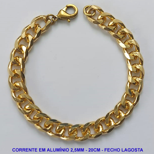 PULSEIRA MASCULINA EM ALUMÍNIO ANODIZADO - COMPRIMENTO: 20CM - LARGURA 8,5MM - ESPESSURA: 2,5MM - FECHO LAGOSTA - PESO 8,9GR - COMPOSIÇÃO: ALUMÍNIO - BRU9482