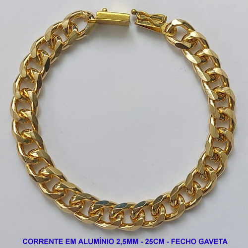 PULSEIRA MASCULINA EM ALUMÍNIO ANODIZADO - COMPRIMENTO: 25CM - LARGURA 8,5MM - ESPESSURA: 2,5MM - FECHO GAVETA COM TRAVA - PESO 9,8GR - COMPOSIÇÃO: ALUMÍNIO - BRU9485