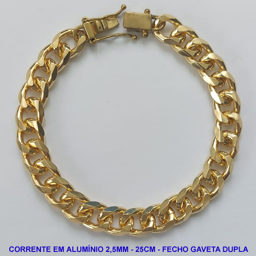 PULSEIRA MASCULINA EM ALUMÍNIO ANODIZADO - COMPRIMENTO: 25CM - LARGURA 8,5MM - ESPESSURA: 2,5MM - FECHO GAVETA COM TRAVA DUPLA - PESO 10,9GR - COMPOSIÇÃO: ALUMÍNIO - BRU9487