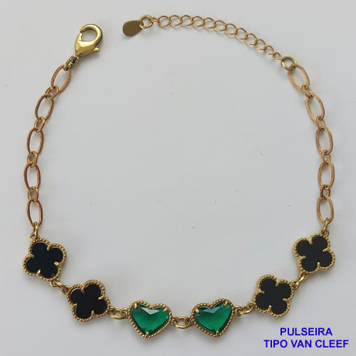 PULSEIRA NO BRUTO PRONTO PARA O BANHO - PULSEIRA TIPO VAN CLEEF COM 6 PINGENTES 11MM - TAMANHO 18CM COM FECHO LAGOSTA + EXTENSOR - PESO 5,3GR - COMPOSIÇÃO: LATÃO / VIDRO - BRU9494