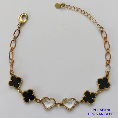 PULSEIRA NO BRUTO PRONTO PARA O BANHO - PULSEIRA TIPO VAN CLEEF COM 6 PINGENTES 11MM - TAMANHO 18CM COM FECHO LAGOSTA + EXTENSOR - PESO 5,3GR - COMPOSIÇÃO: LATÃO / VIDRO - BRU9495