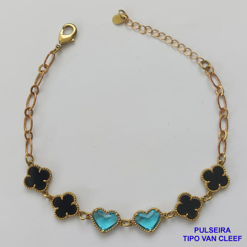 PULSEIRA NO BRUTO PRONTO PARA O BANHO - PULSEIRA TIPO VAN CLEEF COM 6 PINGENTES 11MM - TAMANHO 18CM COM FECHO LAGOSTA + EXTENSOR - PESO 5,3GR - COMPOSIÇÃO: LATÃO / VIDRO - BRU9496
