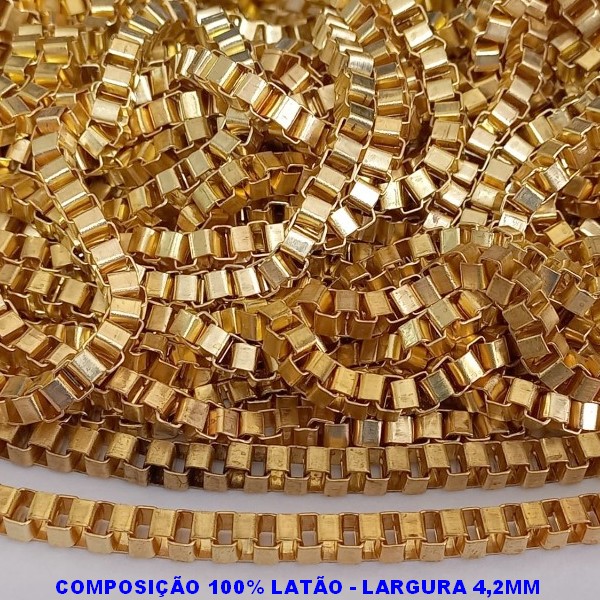 CORRENTE NO BRUTO PRONTO PARA O BANHO - CORRENTE CARTIER -(C4.2) - LARGURA 4,2MM - PESO POR METRO 42GR - COMPOSIÇÃO: 100% LATÃO (VENDIDA POR METRO) - BRU9503