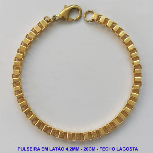 PULSEIRA MASCULINA NO BRUTO PRONTA PARA O BANHO - PULSEIRA EM LATÃO (C4.2) - COMPRIMENTO: 20CM - LARGURA 4,2MM - FECHO LAGOSTA - PESO 8,9GR - COMPOSIÇÃO: 100% LATÃO - BRU9509