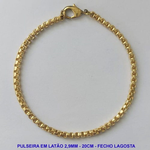 PULSEIRA NO BRUTO PRONTA PARA O BANHO - PULSEIRA EM LATÃO (C3.0) - COMPRIMENTO: 20CM - LARGURA 2,9MM - FECHO LAGOSTA - PESO 5,4GR - COMPOSIÇÃO: 100% LATÃO - BRU9521